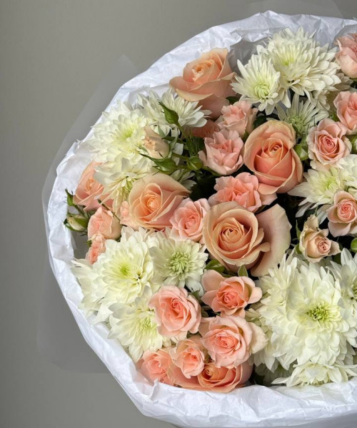 Букет с розами и хризантемами #3849 - Цветочный21