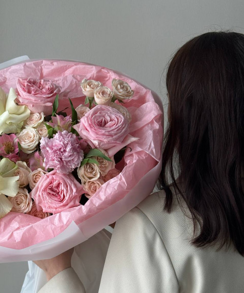 Букет из роз,гвоздик и альстромерии #3796 - Цветочный21