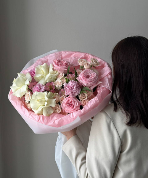 Букет из роз,гвоздик и альстромерии #3796 - Цветочный21