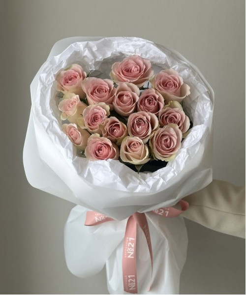 Кремовые розы - 15 цветов  40/50 см #3807 - Цветочный21