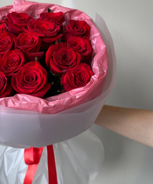 Букет из 15 красных роз 50 см #3725 - Цветочный21