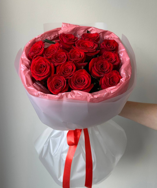 Букет из 15 красных роз 50 см #3725 - Цветочный21