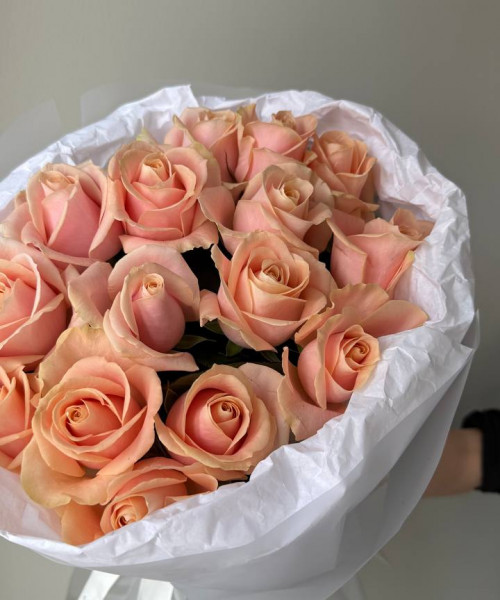 Букет из 15 персиковых роз #3832 - Цветочный21