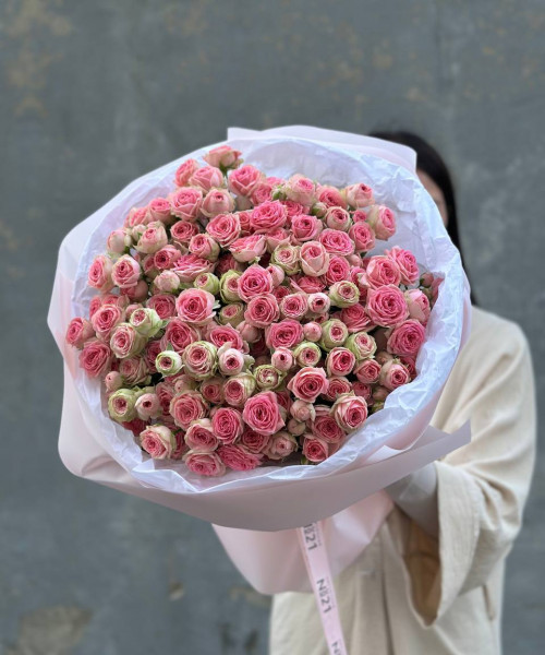Розовый букет из кустовых роз - 25 шт #3679 - Цветочный21