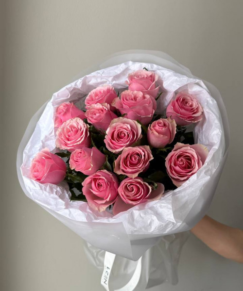 Букет из 15 розовых роз  #3831 - Цветочный21