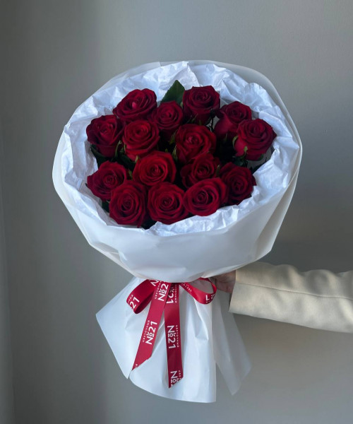 Бордовые розы - 15 цветов 60 см #3803 - Цветочный21