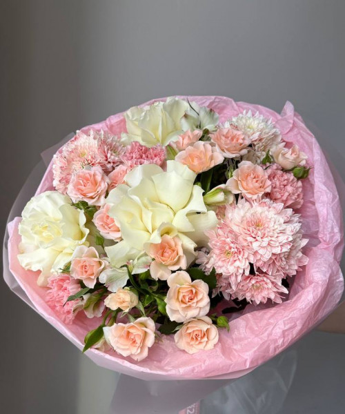 Нежный букет с французскими розами #3824 - Цветочный21