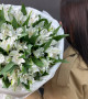 Моно букет альстромерии - 11 белых цветов в круглой упаковке #3643