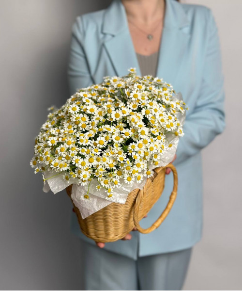 Композиция с ромашкой в корзине #1804 - Цветочный21