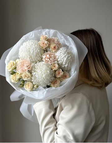 Букет цветов - хpизантемы, гвоздики, кyстовые розы #3735