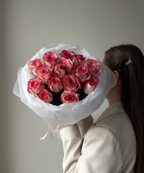 Букет из 15 розовых роз 40 см #3754 - Цветочный21