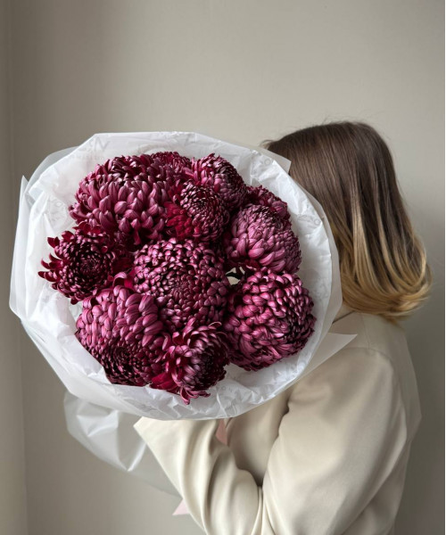 Букет из одноголовой и куcтовой хризaнтемы #3757 - Цветочный21