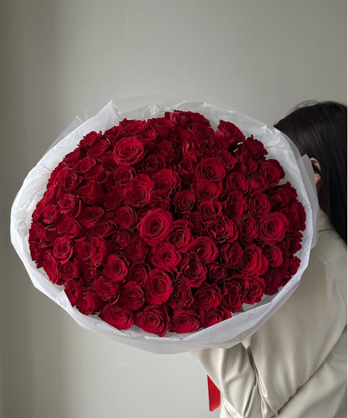 Букет из 101 красной розы 40 см #3760 - Цветочный21